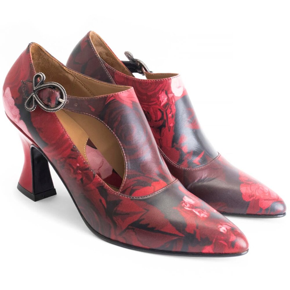 Poser Darla Buckled Leather Heel-Rose Pattern